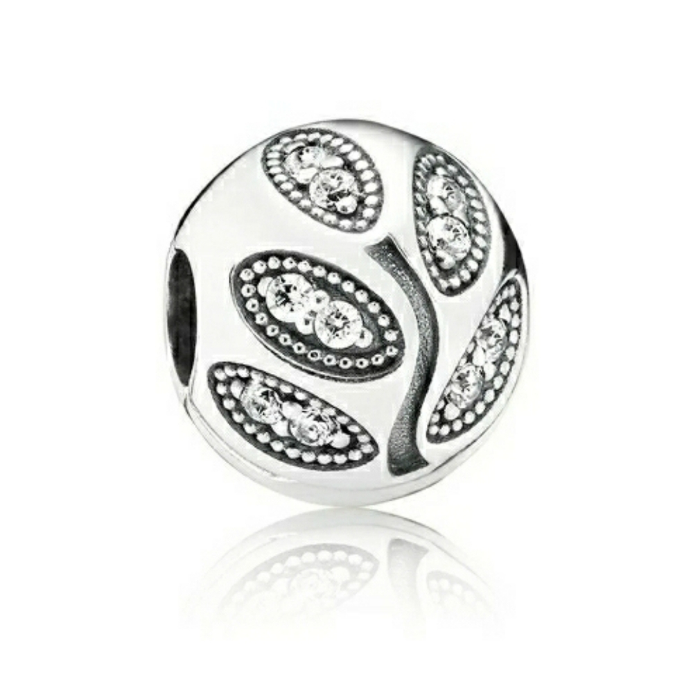 Pandora Silver Sparkling Leaves Tree Crystals Clip Charm DEADSTOCK